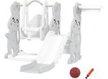 Fortuna Lai Scivolo 4 In 1 Scivolo Per Bambini Con Altalena, Struttura Per Arrampicata, Canestro Da Basket, Parco Giochi Per Bambini Con Design A Forma Di Coniglio Scivolo Per Bambini Piccoli Per Interni Ed Esterni Bambini Da 1,5 A 4 Anni Grigio