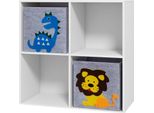 Fortuna Lai Scaffale Per Bambini Libreria Con 2 Contenitori Scaffale Per Cameretta Scaffale Per Giocattoli Per Cameretta Bianco+Grigio 61,8 X 29,9 X 61,8 Cm
