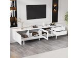Sweiko 200X40X50,5 Cm Mobile Tv Moderno E Semplice, Lavagna Con 2 Ante E 2 Cassetti, Mobile Tv Con Ampio Spazio Di Archiviazione, Mobile Da Soggiorno Con Una Capacità Di Carico Totale Di 45 Kg, Adatto Per 80 Pollici, Bianco