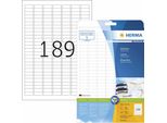 Herma Premium - Carta - Opaca - Autoadesiva Permanente - Bianco - 25,4 X 10 Mm 4725 Etichette (25 Fogli X 189) Etichette Laminate