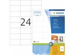 Herma Premium - Carta - Opaca - Autoadesiva Permanente - Bianca - 70 X 37 Mm 2400 Etichette (100 Fogli X 24) Etichette Laminate