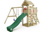 Wickey Torre Gioco Per Arrampicata Con Tetto In Legno Multiflyer Con Altalena E Scivolo, Torre Per Arrampicata Con Tetto In Legno, Sabbiera, Scala E Accessori Da Gioco - Verde