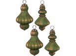 Set Di 4 Gocce Natalizie Clayre & Eef Ø 9/8 Cm In Vetro Verde Marrone