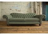 Divano 4 Posti Divano Chesterfield Imbottitura Sedile Set Pelle Tessile Grigio Nuovo!