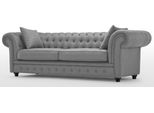 Xxl Divano Grigio 4 Posti Divano Chesterfield Tappezzeria Sedile Set Pelle Tessile Nuovo