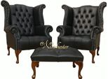Poltrona Chesterfield 2X + Sgabello Set Di Divani In Pelle Divano Imbottito Divani