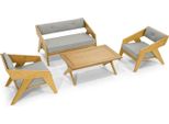 Set Di Mobili Da Giardino Marrone Chiaro Panca Di Design 2X Tavolo Poltrona In Legno