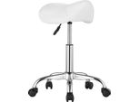 Succebuy Sgabello Con Ruote, Portata 204 Kg, Ergonomico E Regolabile, In Finto Cuoio Ispessita, Per Salone, Spa, Clinica, Bianco