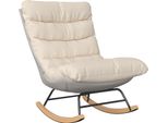 Fortuna Lai Sedia A Dondolo Reclinabile Con Cuscino Sfoderabile, Gambe In Legno Massiccio Antiscivolo, Lino, Beige/Grigio