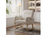 Poltrona Fortuna Lai, Sedia A Dondolo, Imbottita, Sedia A Dondolo Scandinava Con Base In Legno, 2 Tasche Laterali, Poltrona A 1 Posto Per Ufficio, Soggiorno (Beige)