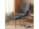 Fortuna Lai Poltrona Ad Ala Con Poggiapiedi, Peluche Teddy, Reclinabile Con Braccioli, Elegante, Grigio
