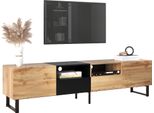 Fortuna Lai Mobile Tv Moderno In Nero E Legno, 190 X 38 X 48 Cm, 2 Ante, 2 Cassetti, Ripiani Aperti