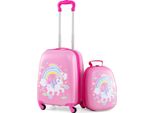 Costway 2 Pezzi 12"+16"" Valigia Per Bambini + Zaino, Trolley Per Bambini In Plastica, Valigie Per Bambini, Set Di Valigie Per Bambini, Valigie A Mano, Valigia Rigida, Sirena"