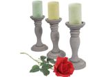 Set Di 3 Portacandele T361, Portacandele Effetto Shabby Vintage Altezza 24 Cm ~ Grigio