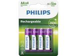 Philips Batterie Aa - HR6/1,2V - Ricaricabili - Batterie Nimh - 4 Pezzi