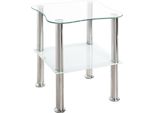 Haku MöBel Tavolino In Acciaio Inox, Bianco - Acciaio Inox, Vetro Di Sicurezza 4 Mm, Vetro Di Sicurezza 6 Mm, L/H/D: 40X47X40 Cm