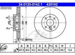 2X Ate 24.0120-0142.1 Disco Freno Asse Anteriore
