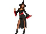 Costume Da Strega Halloween Abito Magico Nero Cappello Rosso, Taglia: 42 - 44 (L) Colore: Nero