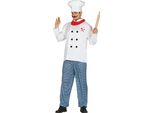 Cuoco Costume Di Carnevale Look Classico Carnevale In Maschera Elegante Pantaloni A Quadri Bianchi Blu, Taglia: 48 - 50 (M) Colore: Bianco
