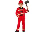 Pompiere Eroe Costume Carnevale Bambini Divertimento Casco Gilet Uniforme Salvataggio Avventura, Taglia: 110/116 Colore: Rosso