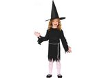 Costume Da Strega Halloween Per Bambini Incantevole Veste Nera Con Cappello In Pizzo E Cintura Mistica, Taglia: 128/134 Colore: Nero