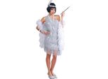 20S Glamour Flapper Dress Con Piume Headband Collana Di Perle Dance Party Outfit Glitter Frange Carnevale Retro Look Charleston Night, Taglia: 42 - 44 (L) Colore: Argento