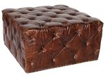 Casa Padrino Chesterfield Poggiapiedi In Vera Pelle Marrone Scuro 80 X 80 X H. 42 Cm - Qualità Lusso