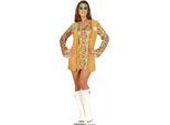 Vestaglia Carnevale Hippie Costume Anni '60 A Fiori Fascia Con Frange Segno Di Pace Look Retro Festa Vintage Flower Power Umore, Taglia: 42 - 44 (L) Colore: Marrone