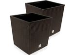 Deuba® 2X Vaso Da Fiori Per Interno Esterno Fioriera Piante Con Maniglie Effetto Rattan 35L Marrone