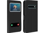 Avizar, Samsung Galaxy S10 Plus Flip Cover Con Doppia Finestra E Funzione Stand, Nero