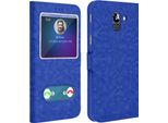 Samsung Galaxy J6 Flip Cover Con Doppia Finestra E Funzione Stand - Blu