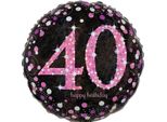 Amscan 3378601 Palloncino In Foil Buon Compleanno 40 - Ø 43 Cm, Nero/Rosa, Coriandoli