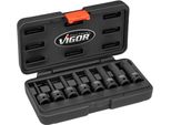 Vigor V7019 Set Di Chiavi A Bussola A Percussione Per Profilo A Esagono ∙Quadro Cavo Da 1/2 Pollice (12,5 Mm) ∙ Profilo A Bussola Esagonale ∙ 5 - 19 ∙ Numero Di Utensili: 8