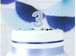 Candela Di Compleanno Numero 3 Con Glitter 7Cm Argento
