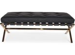 Panca Casa Padrino Nero / Oro Rosa 120 X 45 X H. 40 Cm - Panca In Acciaio Inox Con Pelle Italiana - Portabagagli - Mobili & Accessori Per Alberghi