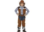 Cowboy Adventure Outfit Gilet Jeans Pattern Adventure Hat Carnival Costume Cool Casual Look Western Knife Wild Vest Toy Gun Cowboy, Taglia: 128/134 Colore: Brown