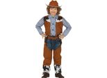 Cowboy Adventure Outfit Gilet Jeans Pattern Adventure Hat Carnival Costume Cool Casual Look Western Knife Wild Vest Toy Gun Cowboy, Taglia: 98/104 Colore: Brown