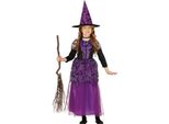 Strega Viola Magica Costume Halloween Bambini Fiaba Travestimento Cappello Vestito Avventura Mondo Magico, Taglia: 128/134 Colore: Viola