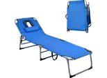 Lettino Costway Con Poggiatesta, Sdraio Pieghevole, Lettino Da Spiaggia Con 5 Schienali Regolabili, Lettino Da Giardino 194 X 60 X 36 Cm Blu