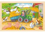 Goki 57420 Puzzle A Intarsio Piccolo Trattore 30 X 20 X 0,8 Cm, Legno, 24 Pezzi, Colorato