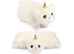 Brubaker Cuscino Unicorno - Peluche E Cuscino 2 In 1 - 40 X 30 Cm Cuscino Unicorno - Cuscino Di Peluche, Bianco