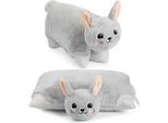Brubaker Cuscino Coniglio - Peluche E Cuscino 2 In 1 - 40 X 30 Cm - Coniglio Di Peluche - Cuscino Pieghevole Per Bambini, Grigio