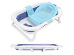 Clanmacy Vasca Da Bagno Per Bambini Vasca Da Bagno Pieghevole + Rete Di Sicurezza/Termometro + Piedini Stabili, Blu