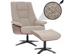 Mca Recliner + Sgabello HWC-N57, Poltrona Reclinabile, Tessuto Bouclé Legno ~ Marrone