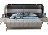 Modern Bett 2x Nachttische Modern Schlafzimmermöbel Holzgestell Design Möbel