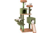 Costway Albero Per Gatti Cactus Alto 160 Cm, Albero Per Gatti Con Piattaforme, Giocattoli, Paletti In Sisal, Scala, Cesto E 2 Grotte Per Gatti, Torre Per Gatti In Legno, Verde, Marrone