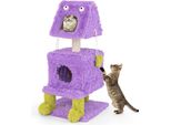 Costway Tiragraffi Piccolo 111 Cm, Tema Mostri, Albero Per Gatti Con 2 Grotte Per Gatti, Piano Rimovibile, Tiragraffi In Sisal E Giocattoli In Legno, Viola