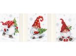 Vervaco Set Punto Croce Biglietti D'auguri "Gnomi Di Natale Nella Neve"" Set Di 3, Schemi Di Conteggio, 10,5X15Cm"