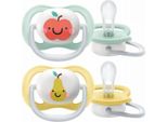 Avent Succhietto Ultra Air Happy, 0-6M - Mela/Pera, Menta/Giallo