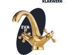 Eva | Rubinetto Vintage Bagno Oro Lucido Miscelatore Bagno | Rubinetto Retro Premium In Acciaio Inox Per Lavabo | Rubinetto Gastro Hotel 2 Attacchi